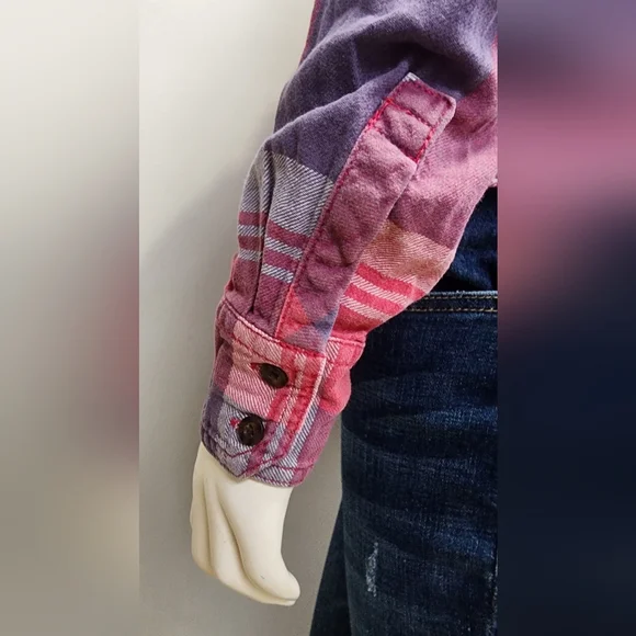 American Eagle Womens Favorite Fit Pink Purple Flannel Plaid Button Up Small S - Picture 8 of 12